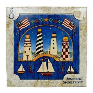 AbsorbaStone Nautical Lighthouse Absorbent Stone Trivet (5.75" x 5.75") New